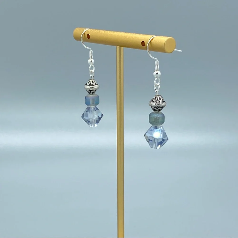 Glass Bicone‎ with Silver Plated Spacer Drop Earrings Handmade